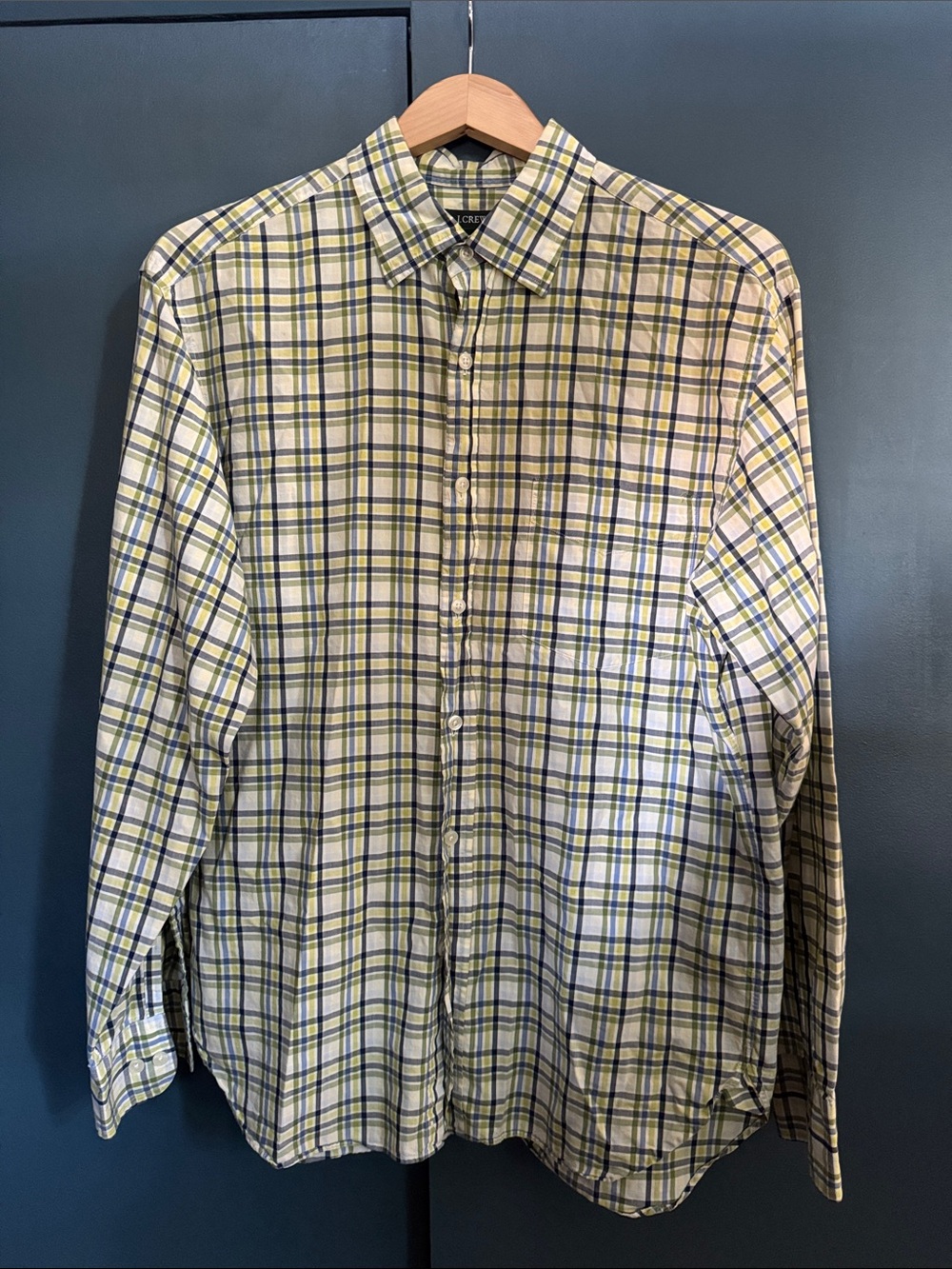 J. Crew Yellow and Navy Plaid Cotton Button-Down Shirt